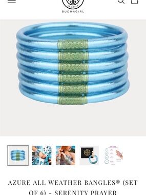 BudhaGirl Azure All Weather Bangles - Set of 6 - Blue with Green Accents. Size M